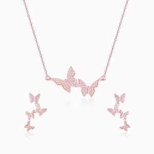 Rose Gold <b>Wavering</b> Wings Set 18K Gold Plated Fine Jewelry Featuring 925 Silver Zircon Pearl Diamond Gift - Product Image 1