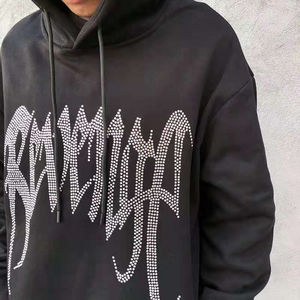 Personnalisé Lourd 300-500GSM Coton Vintage Lavé À L'acide Surdimensionné Hommes Strass Chenille Patch Broderie Distressed Hoodies - Product Image 4