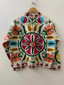 Chaqueta de algodón indio Suzani bordado corto Floral Suzani indio estilo bohemio Chaqueta de algodón ropa de mujer prendas de vestir exteriores - Product Image 4