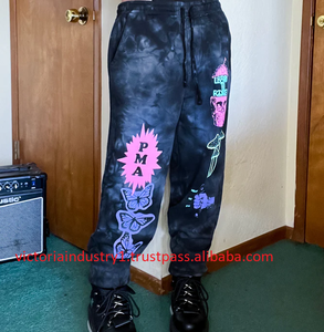 Personalizado señoras pantalones holgados Logo apliques francés Terry Streetwear Casual recto pierna ancha Puff impreso holgado apilado no tejido - Product Image 4