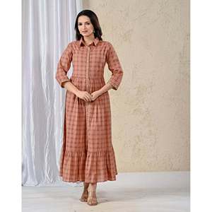 Vestido Largo Estampado de Algodón Color Durazno con Cintura Imperio, Transpirable, Estilo Casual Hippie para Fiesta, Sin Tirantes, Disponible en Tallas XS a 5XL, ODM - Product Image 3