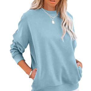 Sweat-shirt pour femme en tricot, style streetwear décontracté, avec poches sur le devant, épaules tombantes, respirant, écologique - Product Image 5