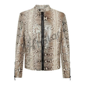 Veste en cuir python imprimé serpent de luxe personnalisée veste de moto polaire de style vintage pour l'hiver tissage non tissé tanné - Product Image 3