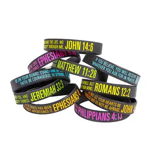 promotional custom thick bible text printed silicone religious rubber bracelet