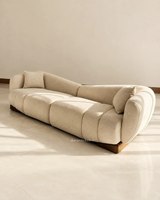 DECORS ALL Ensemble de canapés en velours beige moderne avec base en bois et table basse ronde Garantie 1 an
