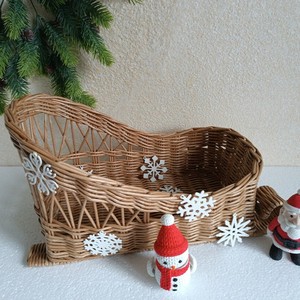 ตะกร้าเลื่อนเลื่อนคริสต์มาสทอแนววินเทจสำหรับตกแต่งวันหยุดตะกร้าใส่ลูกกวาดและผลไม้เครื่องจักสานตกแต่งบ้านในเทศกาลคริสต์มาส - Product Image 3