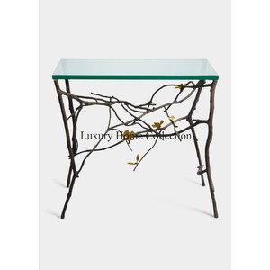 Côté en métal en forme d'arbre et Table basse en laiton abat-jour antique et verre fait forme ronde haut maison décorative Design luxueux - Product Image 6