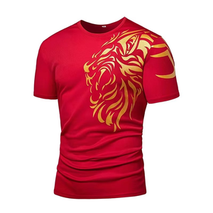 Tiger Camiseta de punto sólido Moda Impresión digital Cuello en V Media manga Regular Fit Street Casual Sportwear Transpirable Secado rápido - Product Image 1