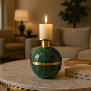 Bougeoir de luxe en pierre de marbre, fabriqué à la main, design élégant pour les mariages, les hôtels et les cadeaux d'entreprise, fournisseur en vrac moderne de qualité supérieure - Product Image 1