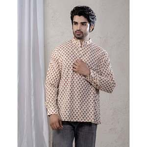 Kurta court en coton imprimé décontracté pour hommes avec manches longues - Product Image 2