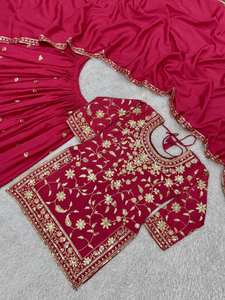 Haute qualité pur Chyon soie Salwar costume lourd broderie séquence travail traditionnel indien et pakistanais vêtements pour les fêtes - Product Image 3