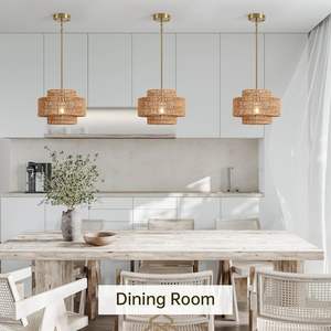 Boho Chic Rattan Chandelier Handwoven Natural Wicker Pendant <b>Lamp</b> for Farmhouse Rustic Decor Hanging Light Fixture - Product Image 6