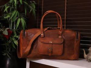 Sac polochon en cuir véritable à motif de bonbons vintage unisexe fait à la main à la mode Gym et voyage Weekender bagages de nuit - Product Image 2