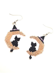 Pendientes de cuentas de semillas con estampado de gato de Halloween a la moda con cuentas de semillas de perlas joyería de Halloween - Product Image 4