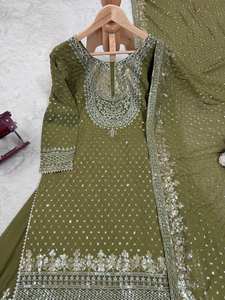 Deseable Fancy Faux Georgette bordado Top y pantalón de trabajo con Dupatta tradicional Salwar Kameez para fiestas - Product Image 5