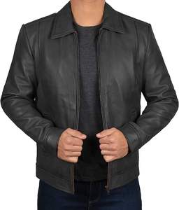 Las mejores chaquetas cortavientos de cuero de vaca de Color negro para hombre, cárdigan cálido con cremallera, chaqueta de bolsillo, chaqueta de cuero Pu para hombre - Product Image 1