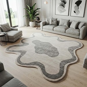 Alfombra de lana gris hecha a mano moderna personalizada de lujo en forma ovalada con mechones a mano para mascotas antideslizante Picnic Decoración Para sala de estar al por mayor - Product Image 1