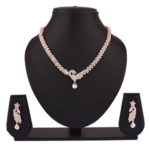 Indian Manufacture Jewellery Floral Rhinestone Crystal Necklace Wedding Traditional Jewellery Peacock Dangle <b>Earring</b> Set, Gold - Product Image 2