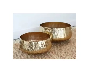 <b>Unique</b> Gold Tone Metal Serving Bowl with a Leaf Engraved Design and Premium Finished Chocolate Bowl Set of 2 - Product Image 1