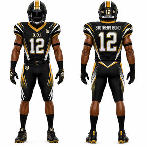 Custom American Football Uniform Men Sublimated Team Jersey Pants Set Black Gold White Personalized Number Breathable Sportswear - Product Image 5