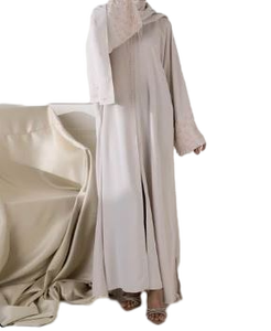Tenue islamique blanche pour femmes, style bohème, best-seller, avec des imprimés floraux et des détails en pompons, parfaite pour les occasions décontractées et festives - Product Image 3