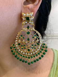 Pendientes de araña Chandbali chapados en oro de alta calidad en estilo étnico Jadau, joyería de latón para bodas, fiestas, regalos - Product Image 4