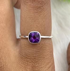 Top Quality S925 Sterling Silver <b>Finger</b> <b>Ring</b> Cushion Cut 6mm Amethyst Gemstone Stylish New Design <b>Finger</b> Jewelry For Women Gift - Product Image 3