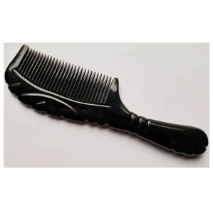 Custom Logo Buffalo Horn Dandruff Comb Self-cleaning Tooth Button for <b>Scalp</b> Exfoliation Gua Sha Handle Adults Kids <b>Massage</b> - Product Image 1