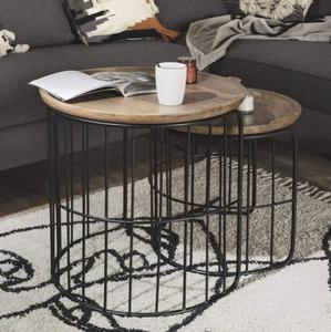 Mesa lateral de café para sala de estar, con tapa de madera redonda y acabado negro, se puede personalizar. - Product Image 6