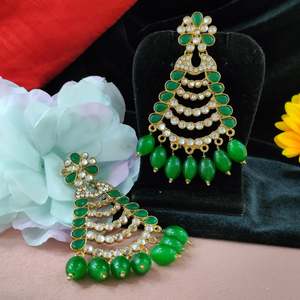 ต่างหูหินฟิวชั่น Kundan ฝังหินแต่ละก้อนที่มีความแม่นยำและดูแลหรูหราและสมบูรณ์แบบสำหรับโอกาสพิเศษ - Product Image 2