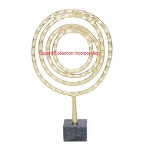 Elegante escultura circular de oro de metal dorado con base de mármol blanco, mesa de anillo moderna para sala de estar de lujo para el hogar y la Oficina - Product Image 3