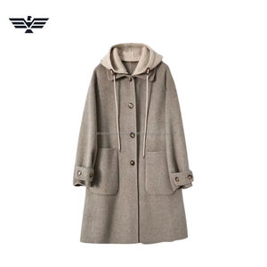 Dernier manteau d'hiver long et chaud en laine mélangée pour femmes élégantes Poches à fermeture à boutons Logo court de couleur personnalisé de haute qualité - Product Image 3