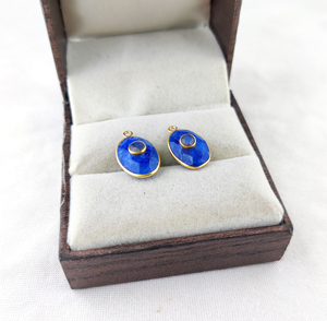 Saphir Bezel Pendentif 14x10mm Forme Ovale Saphir Bleu Avec 3mm Labradorite Or 18K Vermeil 925 Sterling Silver Bezel Pendentifs - Product Image 4