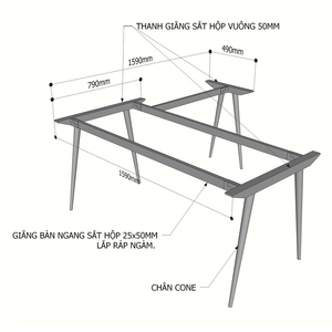 โต๊ะทำงานโฮมออฟฟิศทรงตัวแอล โครงเหล็ก 160x160 ระบบ CONE รุ่น HCCO018 - Product Image 2