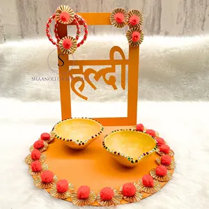 婚礼偏爱的场合Mehndi礼物Haldi/Mehandi，Pithi，Sangeet Thali拼盘/印度婚礼仪式装饰Thali