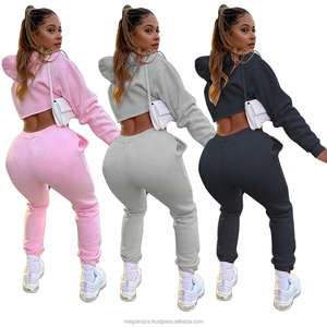 Logo de marque personnalisée et marque de distributeur Sweats à capuche pour femmes Ensemble de survêtement Sweat-shirt uni et pantalon de survêtement Pantalon de survêtement - Product Image 2