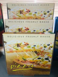 Grosir kotak Pizza bergelombang cetak kustom pemasok terbaik kertas Turki jeli Sushi pengiriman timbul UV