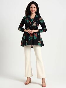 Robes mi-longues en coton 100% à imprimé floral de haute qualité, col carré, séchage rapide et écologiques, vêtements décontractés d'été pour la plage, ODM - Product Image 6