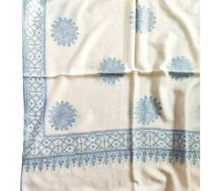100% <b>Wool</b> Winter Shawl <b>Scarf</b> with Machine Aari Embroidery Kashmiri Designs Long Length-Women's Traditional Winter Accessory - Product Image 1