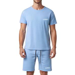 Ensemble de vêtements de sport en molleton de coton pour hommes, été, jogging, t-shirts, séchage rapide, respirant, t-shirt et short, 2 pièces, décontracté, taille ample - Product Image 4