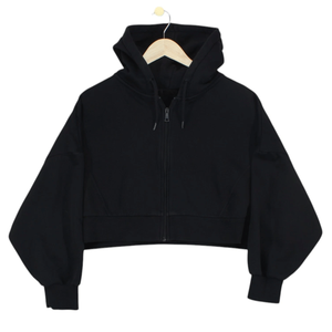 Women's <b>Black</b> <b>Cropped</b> Pullover Hoodie <b>Jumper</b> Breathable Cotton Fleece Sweatshirt Top for Winter Streetwear - Product Image 1