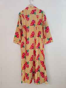 Robe d'été longue à col en V, manches longues, imprimé floral, 100% coton |   Vêtements de fête décontractés légers et respirants - Product Image 6