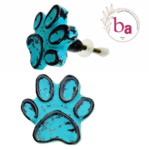 Tiradores para mascotas de hierro fundido rústico azul agua tiradores de puerta de armario con estampado de pata de gato y perro desgastado para cocina y armario - Product Image 1