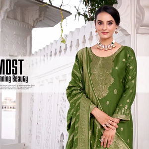 Salwar Kameez Tradicional para Mujer, Corte Recto, Viscosa, Seda Romana, Tela Lisa, Ropa de Fiesta India y Pakistaní, Incluye Chinon - Product Image 3