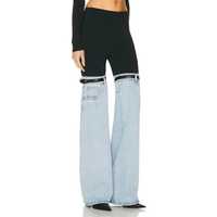Pantalon cargo taille haute grande taille en denim hybride bicolore, coupe large, en Spandex/Modal, respirant, écologique, vêtement de mode