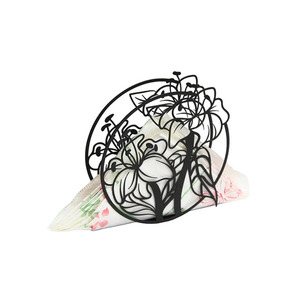 Black Floral Napkin Organizer Holder for Bathroom Bedroom Dinner <b>Table</b> Office Metal Napkin Holder - Product Image 3