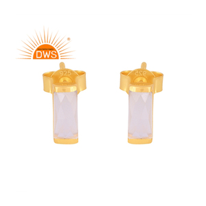 Latest Fashion Sterling Silver 18K Gold Plated Natural Rainbow Moon Stone Gemstone Stud Earring Demi Fine Jewelry Manufacturer - Product Image 1