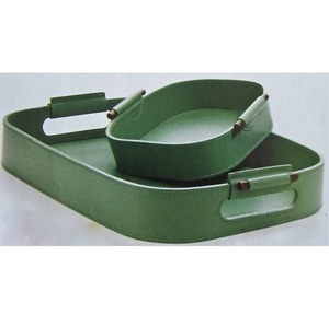 Handmade Leather Serving Tray with Handles Durable Stylish Tray for <b>Kitchen</b> or Dining <b>Table</b> Decor Best Quality - Product Image 4