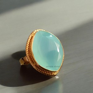 Anillo de declaración hecho a mano de Plata de Ley 925, piedra preciosa facetada Aqua Calcedonia, hermosa forma de marquesa, ajuste de bisel, joyería fina - Product Image 4