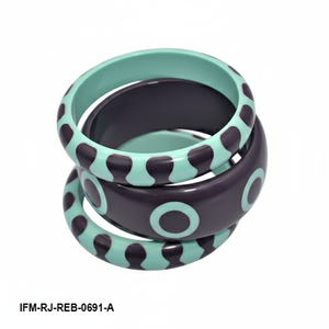 Juego de Brazaletes Retro de Resina, 3 Piezas, Turquesa Gruesa y Ciruela Oscura, Geométricos, Apilables, Regalo para Ella - Product Image 2